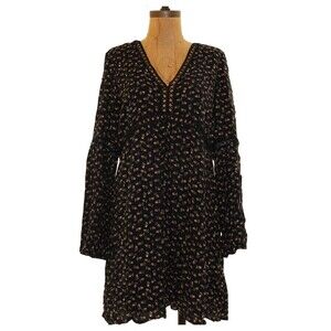 Wayf Nordstrom Shift Dress Size M Ladder Accent Long Sleeve Black Multi NEW B45